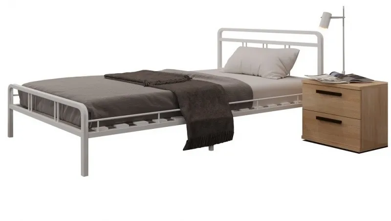 Односпальная ортопедическая кровать LEON с матрасом 90х200, цвет белый