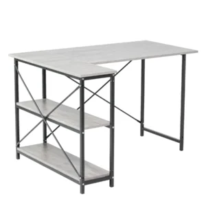 Угловой письменный стол LOFT с металлическим каркасом серый