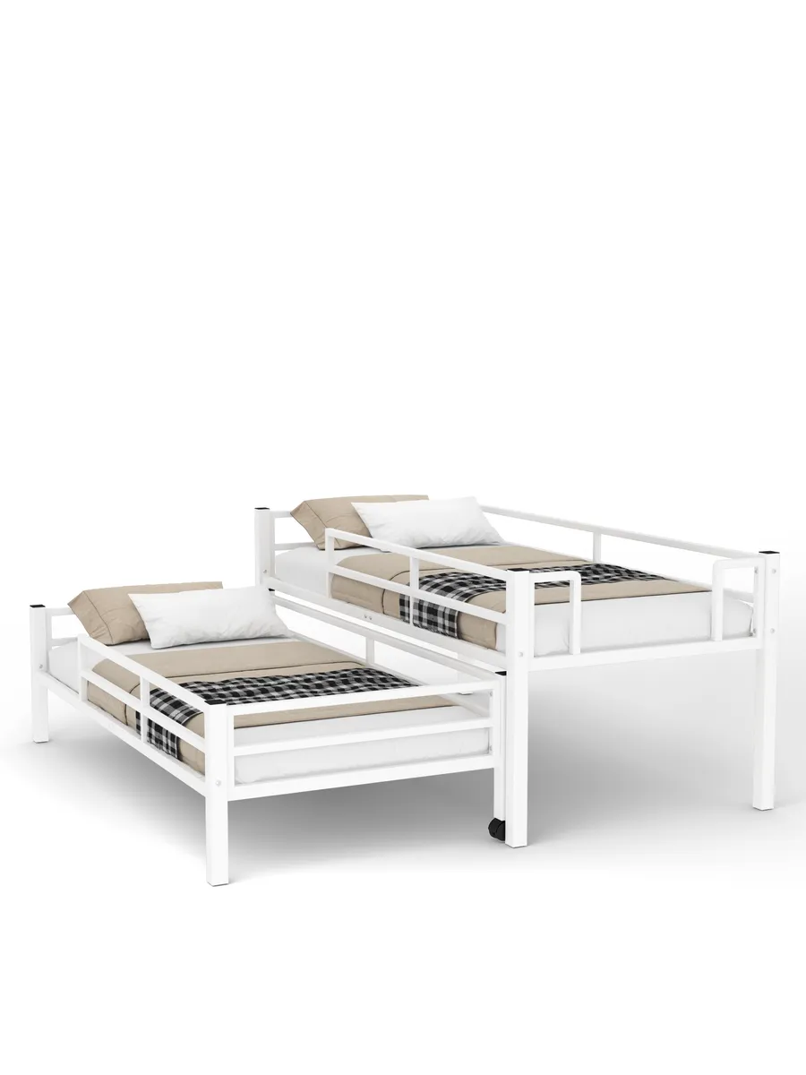 Выкатная кровать Твинни белая с выдвижным спальным местом для двух детей