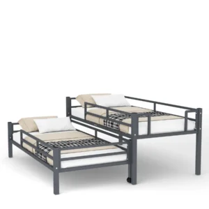 Выкатная кровать Твинни серая с выдвижным спальным местом для двух детей