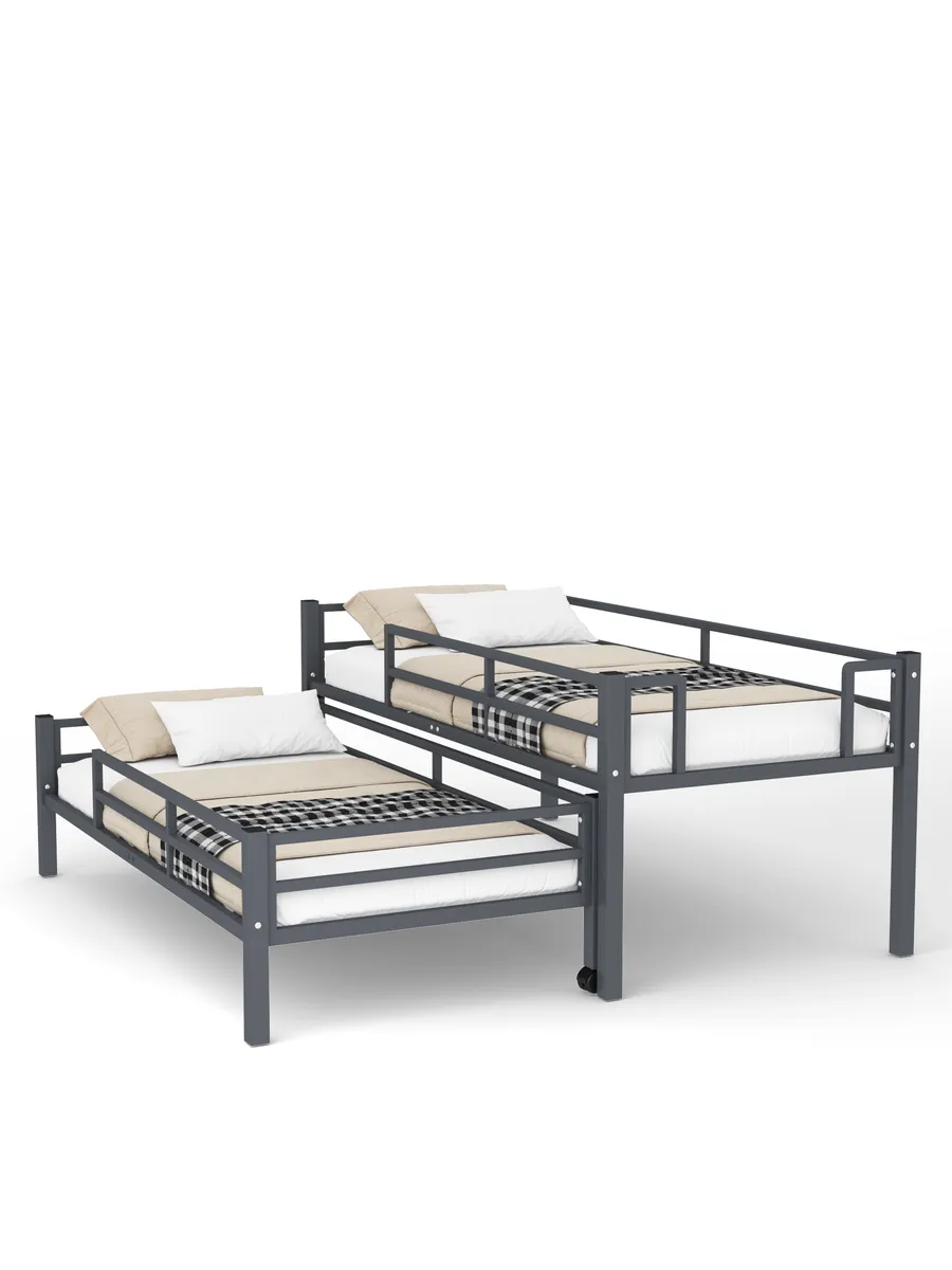 Выкатная кровать Твинни серая с выдвижным спальным местом для двух детей