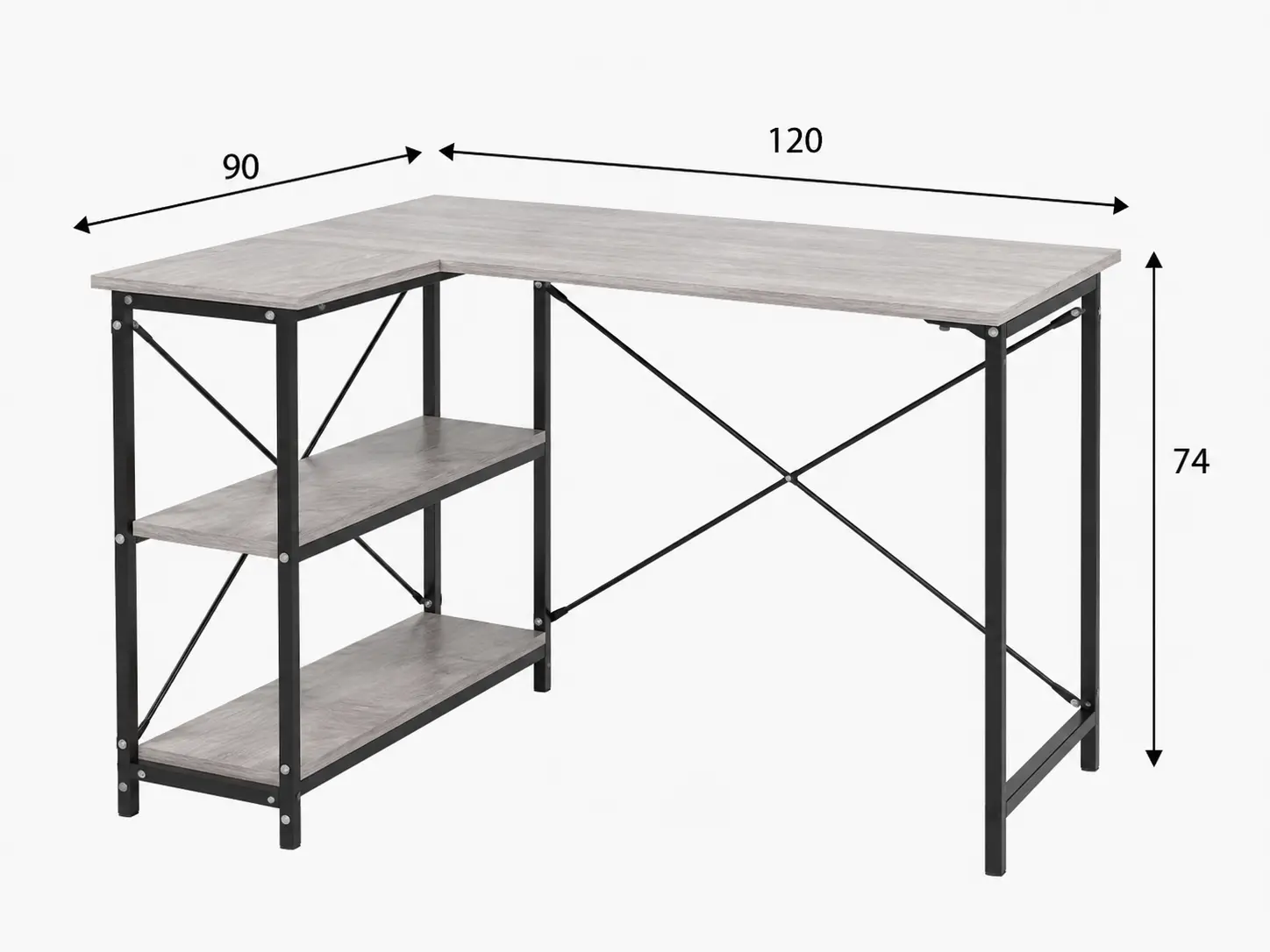 Габариты углового письменного стола LOFT 120x90x74 см